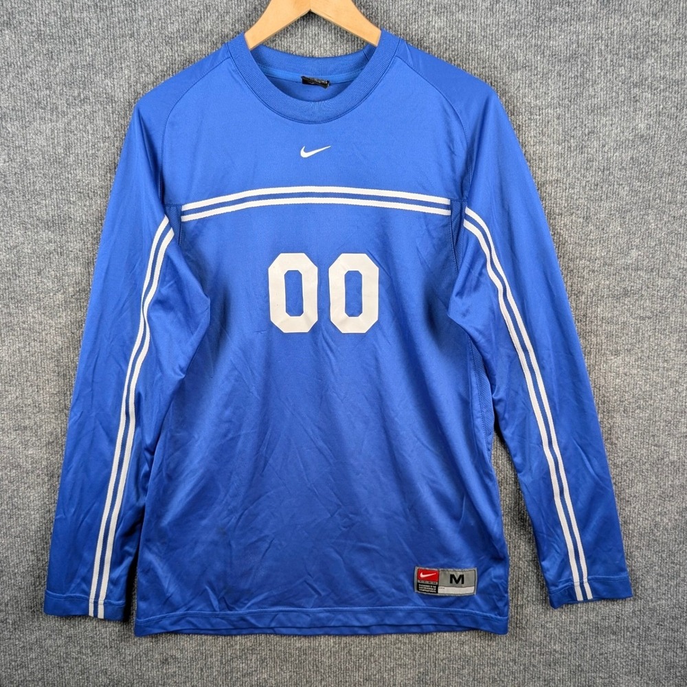 Nike Team Dri-FIT Goalie Soccer Jersey Mens Medium Blue Long Sleeve Number 00
